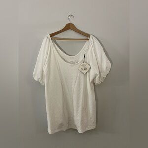NWT Ava & Viv Women's 2X White Puff Sleeve Eyelet Blouse